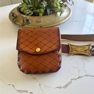 Vintage 70’s Hand tooled Hard Leather belt bag! Belt not included !